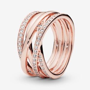 Pandora Sparkling & Polished Lines Ring Size 58EU/8.5US 14k Rose gold-plated